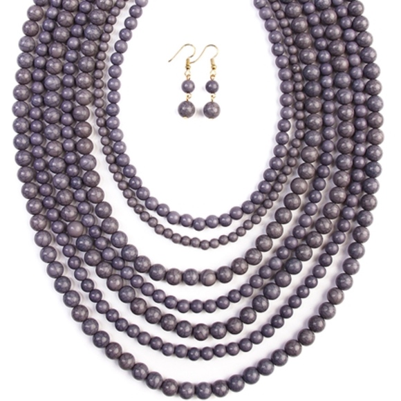 CHARCOAL Bead Strand Necklace & Earrings set - Picture 3 of 9